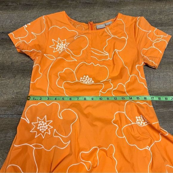 Eshakti Dress Orange Navy Blue Floral Print Custom Fit And Flare Midi Small? - Picture 3 of 8